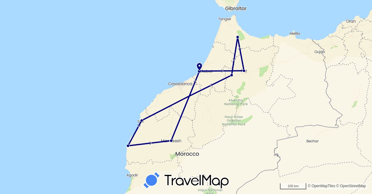 TravelMap itinerary: driving in Morocco (Africa)